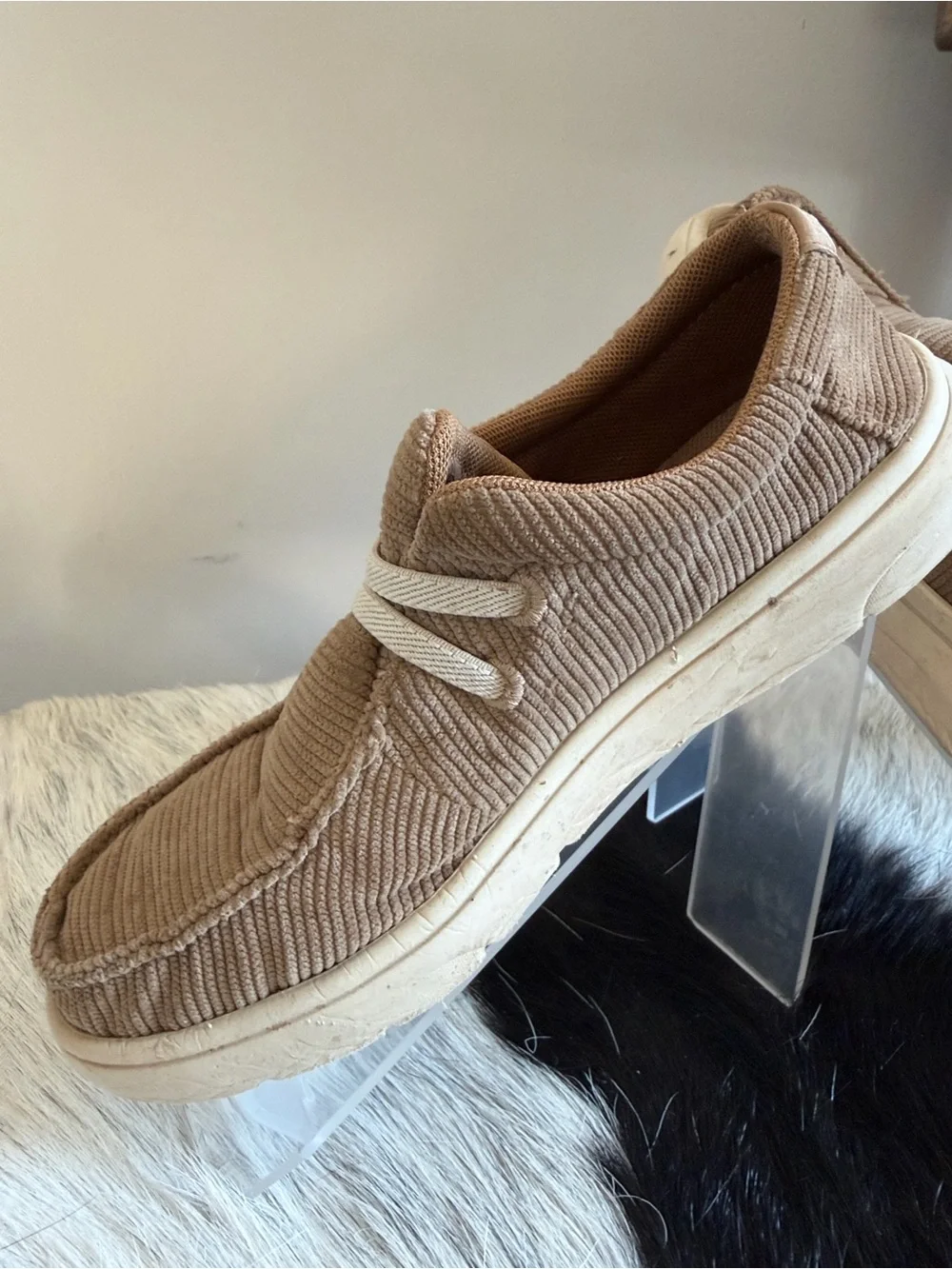 Ariat Kids Corduroy Slip-On Loafers in Light Brown with White Laces